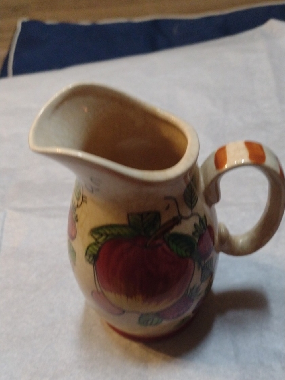 Hand-Painted Apple Ceramic Pitcher Or Vase - Cream and Red